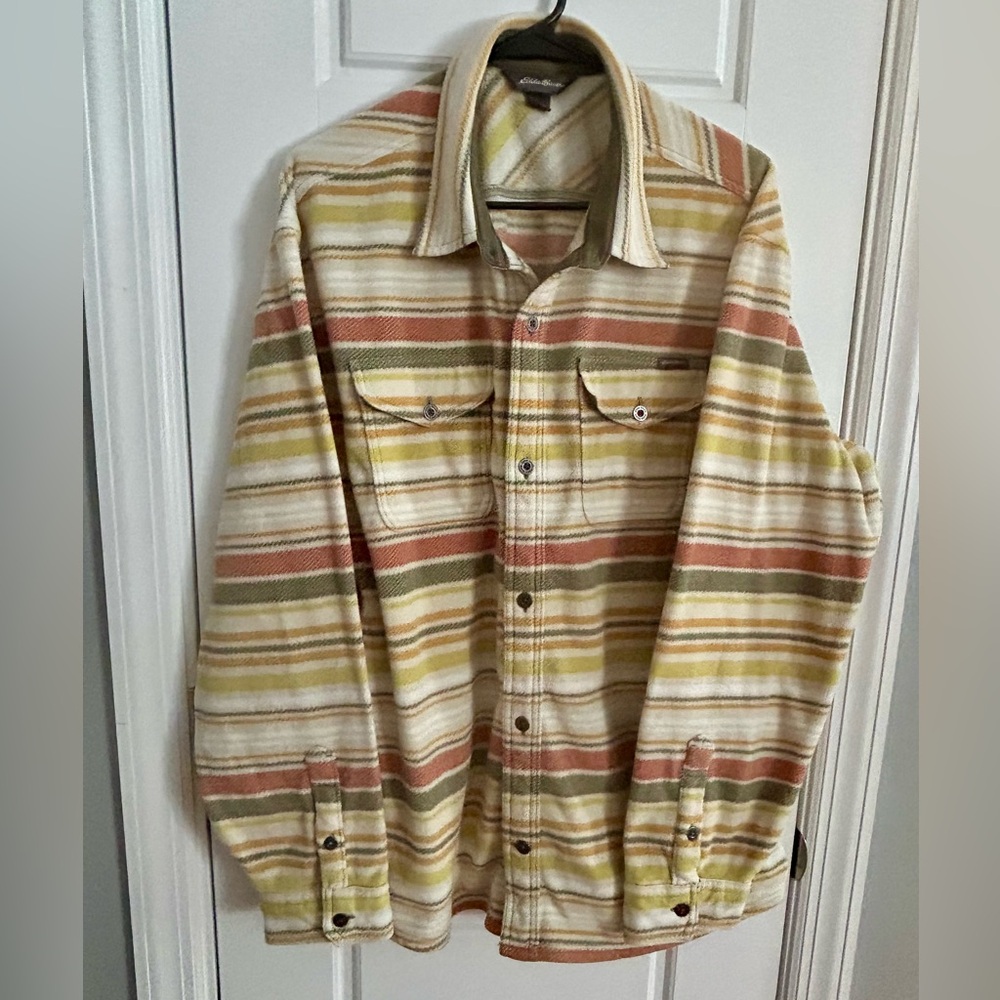 Eddie Bauer Men's "Chutes" Striped Microfleece Shirt Jacket Shacket